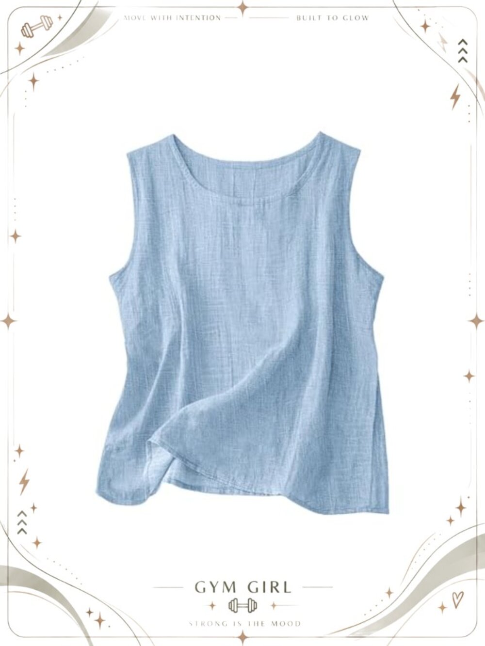 Women Linen Cotton Blend Tank Top Crewneck Sleeveless Summer Shirt